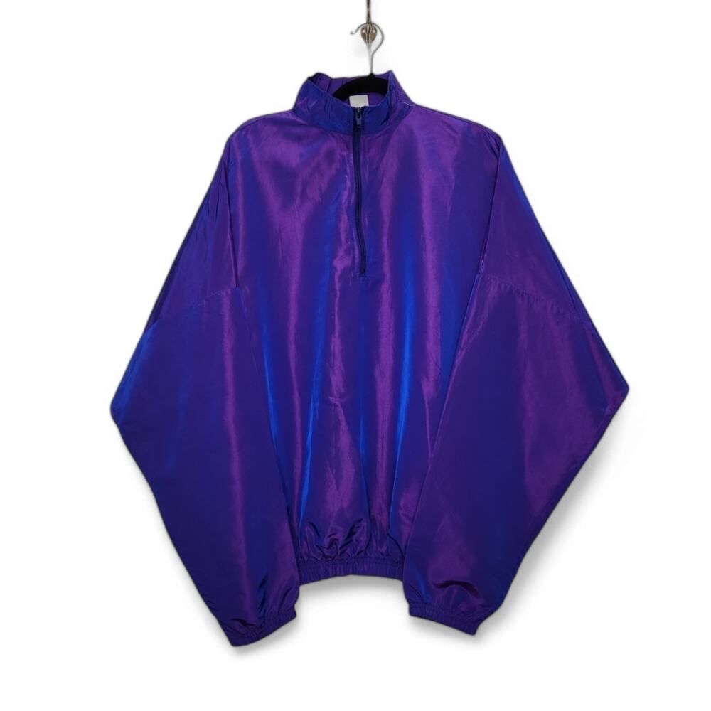 Vintage Iridescent Windbreaker Zip Jacket Purple Blue 80s 90s LOCO OSFA
